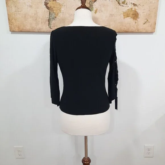 Vtg Y2K black stretch cowl neck top w/ braided arm - Kiwi brand - Picture 3 of 11